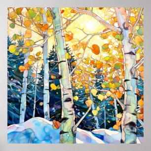 Sunset Forest Waterverf schilderij Art Print