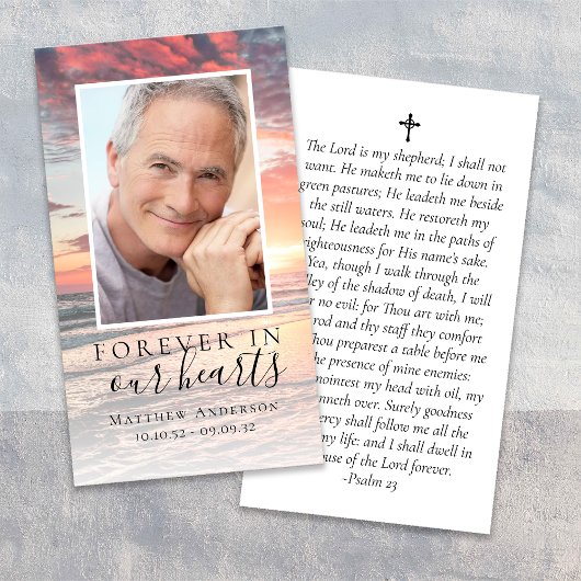Sunset Forever in Our Hearts Memorial Prayer Card