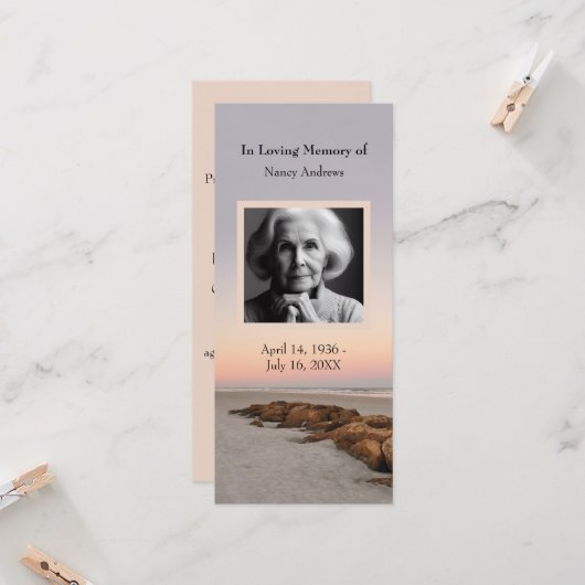 Sunset Funeral Memorial Service Bladwijzer Kaart (Voorkant / Achterkant in situ)