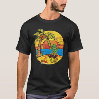 Sunset Funny Pineapple Palm Trees Sunbril Tropi T-shirt