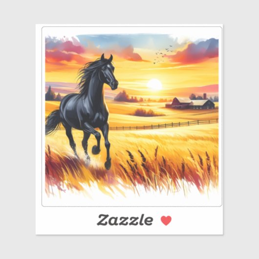 Sunset Galloping Horse Waterverf Tegel Sticker (Vel)