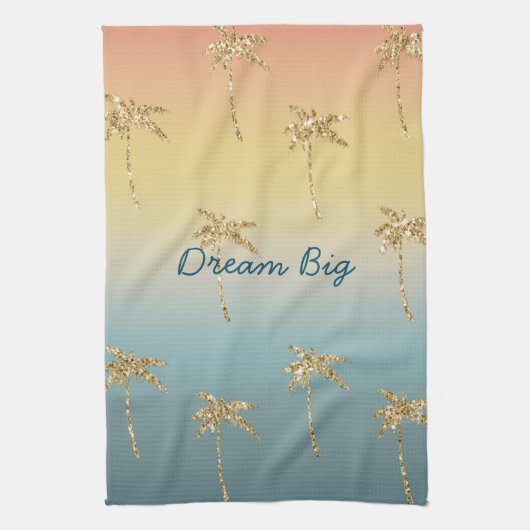 Sunset Gold Glitter Palm Trees Theedoek (Verticaal)