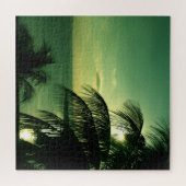 SunSet Green Blue Sky & Zee Silhouetted Palm Tree Legpuzzel (Horizontaal)