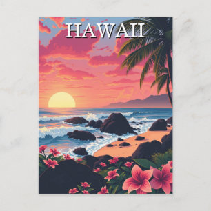 Sunset Hawaii Aloha Vintage Travel Briefkaart