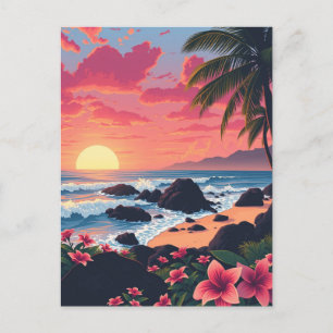 Sunset Hawaii Aloha Vintage Travel Briefkaart