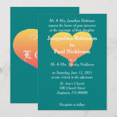 Sunset Heart Blauwgroen Green Wedding Invitation Kaart (Voorkant / Achterkant)