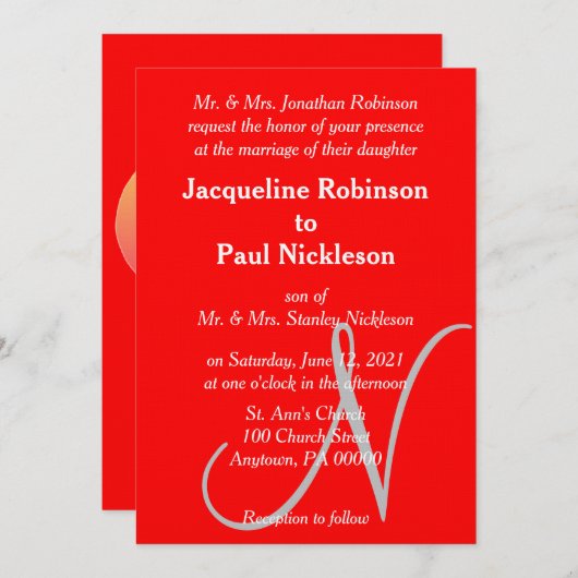 Sunset Heart Red Monogram Weddenschap Kaart (Voorkant / Achterkant)