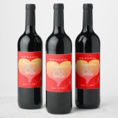 Sunset Heart Red Wedding Monogram Labels Wijn Etiket (Flessen)