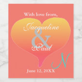 Sunset Hearts Coral Monogram Wijn Etiket (Enkel label)