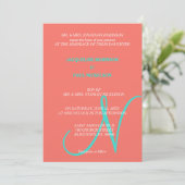 Sunset Hearts Monogram Koraal Turquoise Kaart (Staand voorkant)