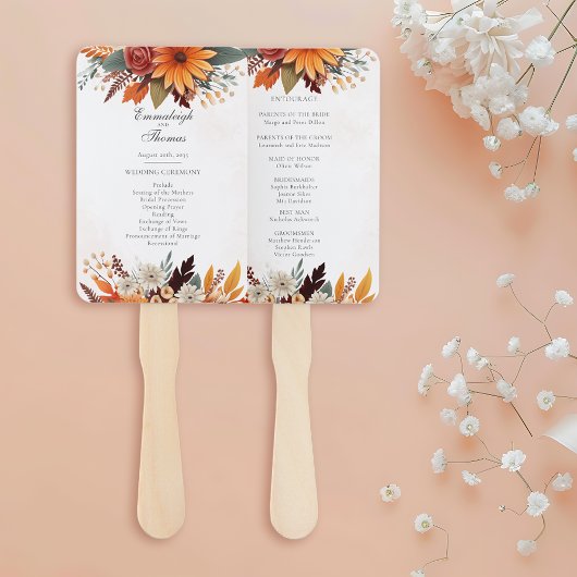 Sunset Herfst Bloemen Waterverf Trouwprogramma Handwaaier