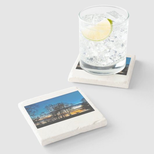 Sunset, Herfst, Mononmeer Stenen Onderzetter (Zijkant)