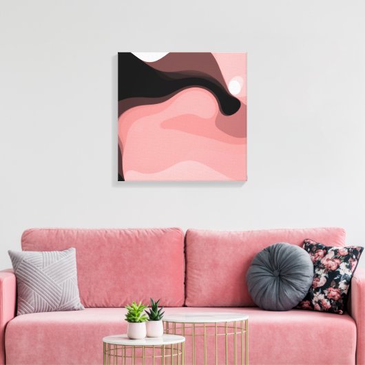 Sunset Horizon: Abstract Roze, Zwart & Wit Canvas Afdruk (Insitu (Woonkamer))