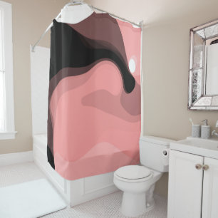 Sunset Horizon: Abstract Roze, Zwart & Wit Douchegordijn
