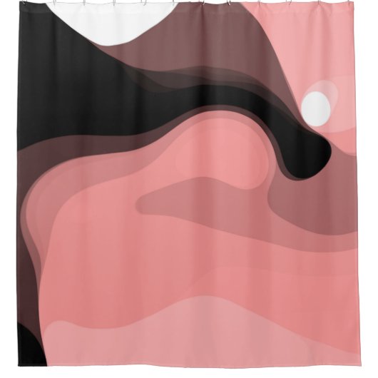 Sunset Horizon: Abstract Roze, Zwart & Wit Douchegordijn (Voorkant)