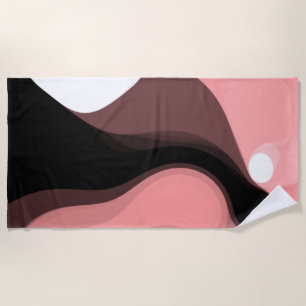 Sunset Horizon: Abstract Roze, Zwart & Wit Strandlaken