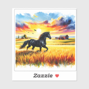 Sunset Horse in een levendige Waterverf Sticker