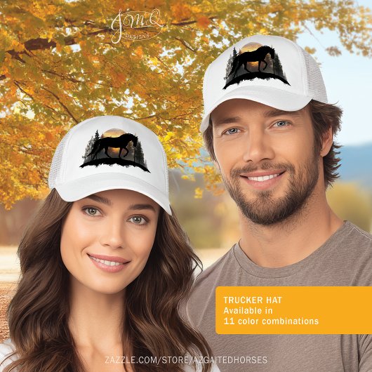 Sunset Horse Silhouette Rustieke Equestrian Style Trucker Pet