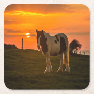 Sunset Horse Vierkante Kartonnen Onderzetter