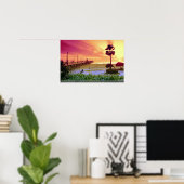 Sunset, Huntington Beach pier, California, VS Poster (Thuiskantoor)