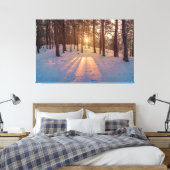 Sunset in sneeuwwinterdenbos canvas afdruk (Insitu (Slaapkamer))