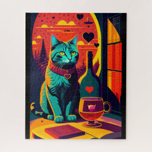Sunset kattenboeken en wijn legpuzzel