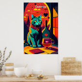 Sunset kattenboeken en wijn poster (Keuken)