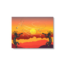 Sunset Kokopelli en Music Canvas Print