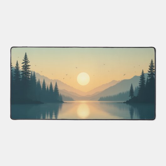 Sunset Lake Desk Mat - Forêt Pittoresque Mousepad, (Recto)