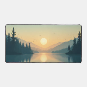 Sunset Lake Desk Mat - Schilderachtig Bos Mousepad