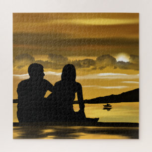 Sunset Lake Jigzaag Puzzle Romantic Love Legpuzzel