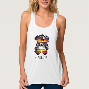 Sunset #Lake Life Messy Bun Tanktop 