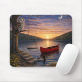 Sunset Lake Owl Canoe Mouse Pad Muismat (Met muis)