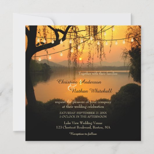 Sunset Lake View String Lights Faire-part de maria (Devant)