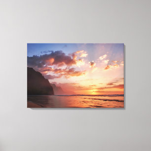 Sunset langs de kust van Kauai Canvas Afdruk
