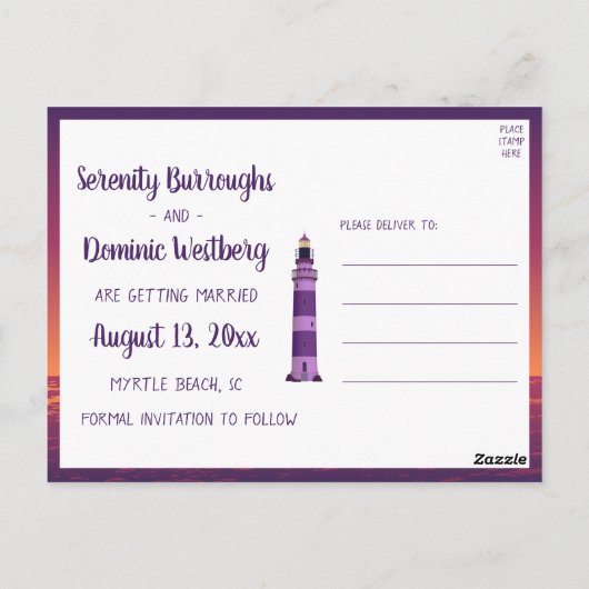 Sunset Lighthouse Nautische bruiloft Bewaar de dat Briefkaart (Achterkant)