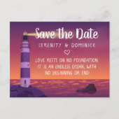 Sunset Lighthouse Nautische bruiloft Bewaar de dat Briefkaart (Voorkant)