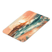Sunset Lighthouse Ocean Beach Boho Floral Magneet (Linkerzijde)