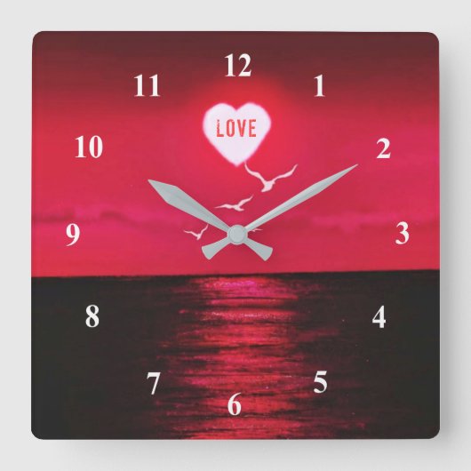 Sunset Love - Romantic - Black Red -  Vierkante Klok (Voorkant)