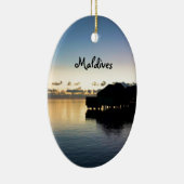 Sunset Maldives Beach House Boat Oval Keramisch Ornament (Rechts)