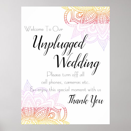 Sunset Mandala Unplugged Wedding Sign Poster (Voorkant)