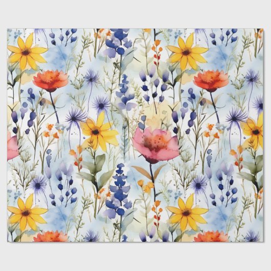 Sunset Meadow Watercolor Wildflower Pattern Cadeaupapier (Vlak)