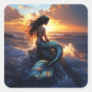 Sunset Mermaid Vierkante Sticker