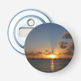 Sunset met Sailships Tropical Landscape Photo Button Flesopener