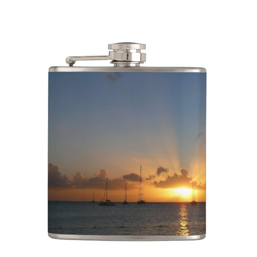 Sunset met Sailships Tropical Landscape Photo Heupfles (Voorkant)