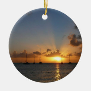 Sunset met Sailships Tropical Landscape Photo Keramisch Ornament