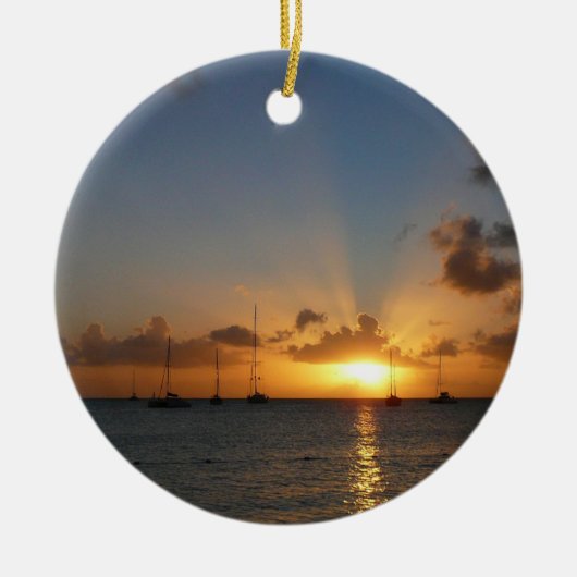 Sunset met Sailships Tropical Landscape Photo Keramisch Ornament (Voorkant)