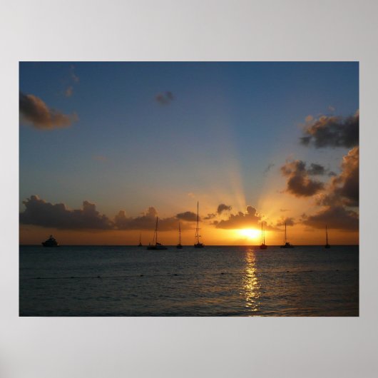 Sunset met Sailships Tropical Landscape Photo Poster (Voorkant)