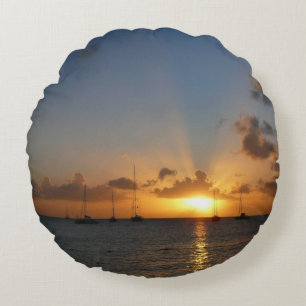 Sunset met Sailships Tropical Landscape Photo Rond Kussen