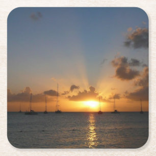 Sunset met Sailships Tropical Landscape Photo Vierkante Kartonnen Onderzetter